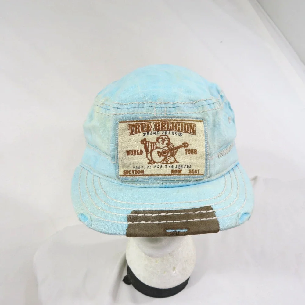 True Religion Jeans Brand Hat Cap Blue-Aqua Hue Logo Patch Front Adjustable Back
